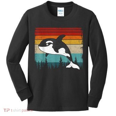 Orca Vintage Distressed Retro Style Cool Orca Kids Long Sleeve Shirt