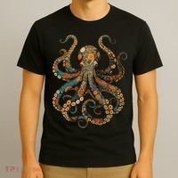 Octopus Vintage Floral Patterns Ocean T-Shirt thumb 3