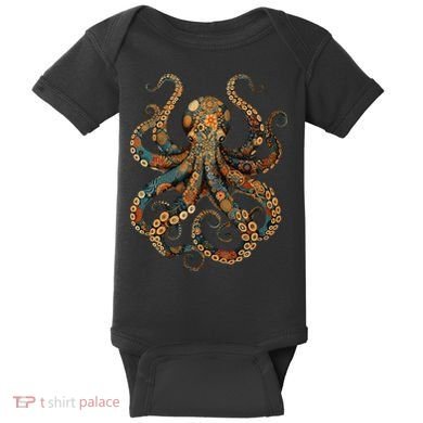 Octopus Vintage Floral Patterns Ocean Baby Bodysuit