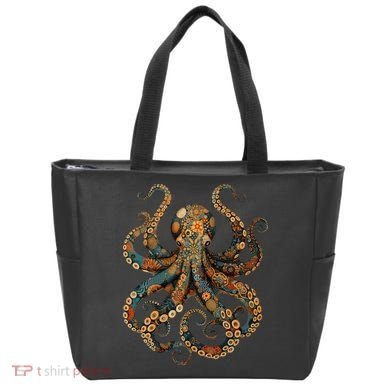 Octopus Vintage Floral Patterns Ocean Tote Bag