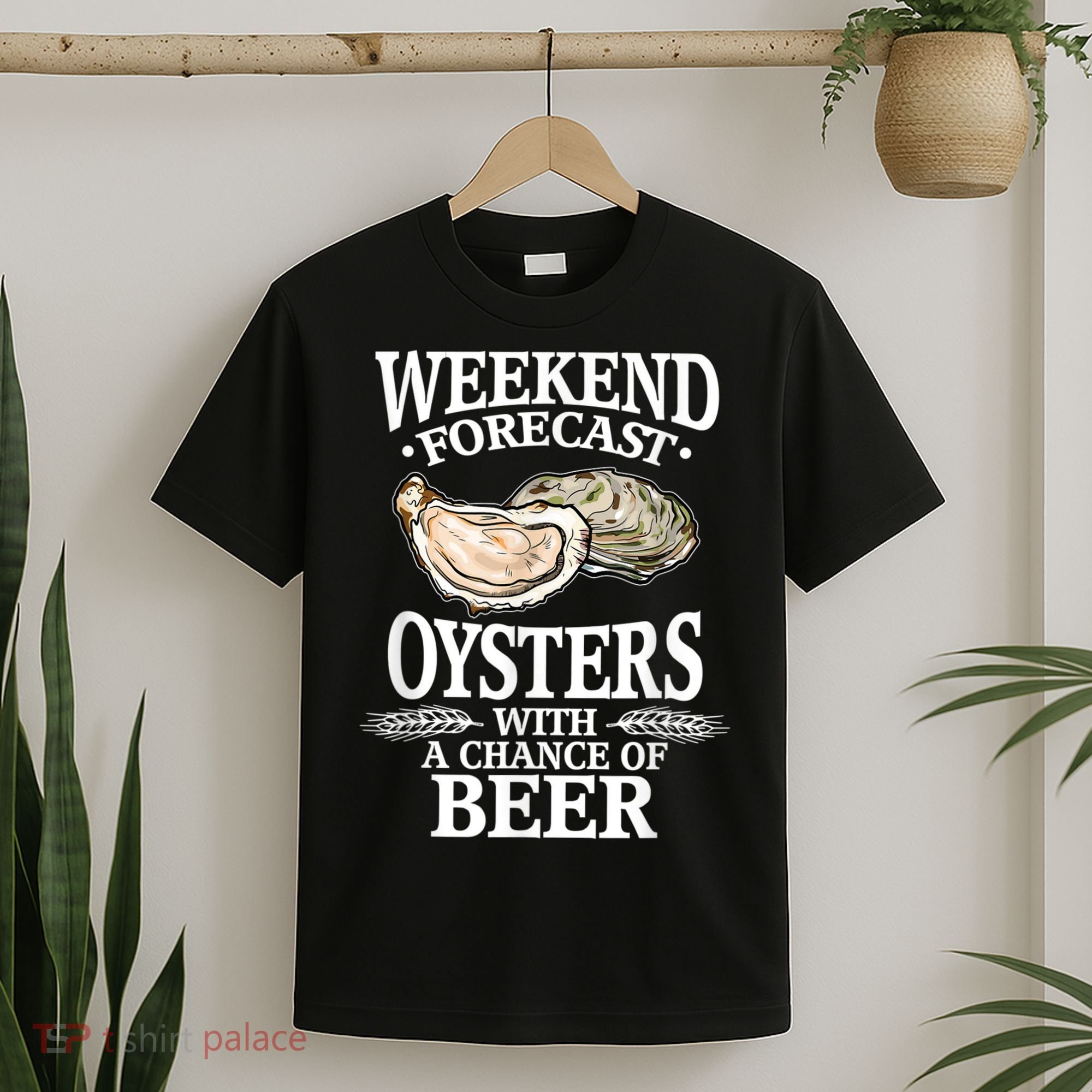 Oysters With A Chance Of Beer Weekend Forecast Funny Seafood T-Shirt