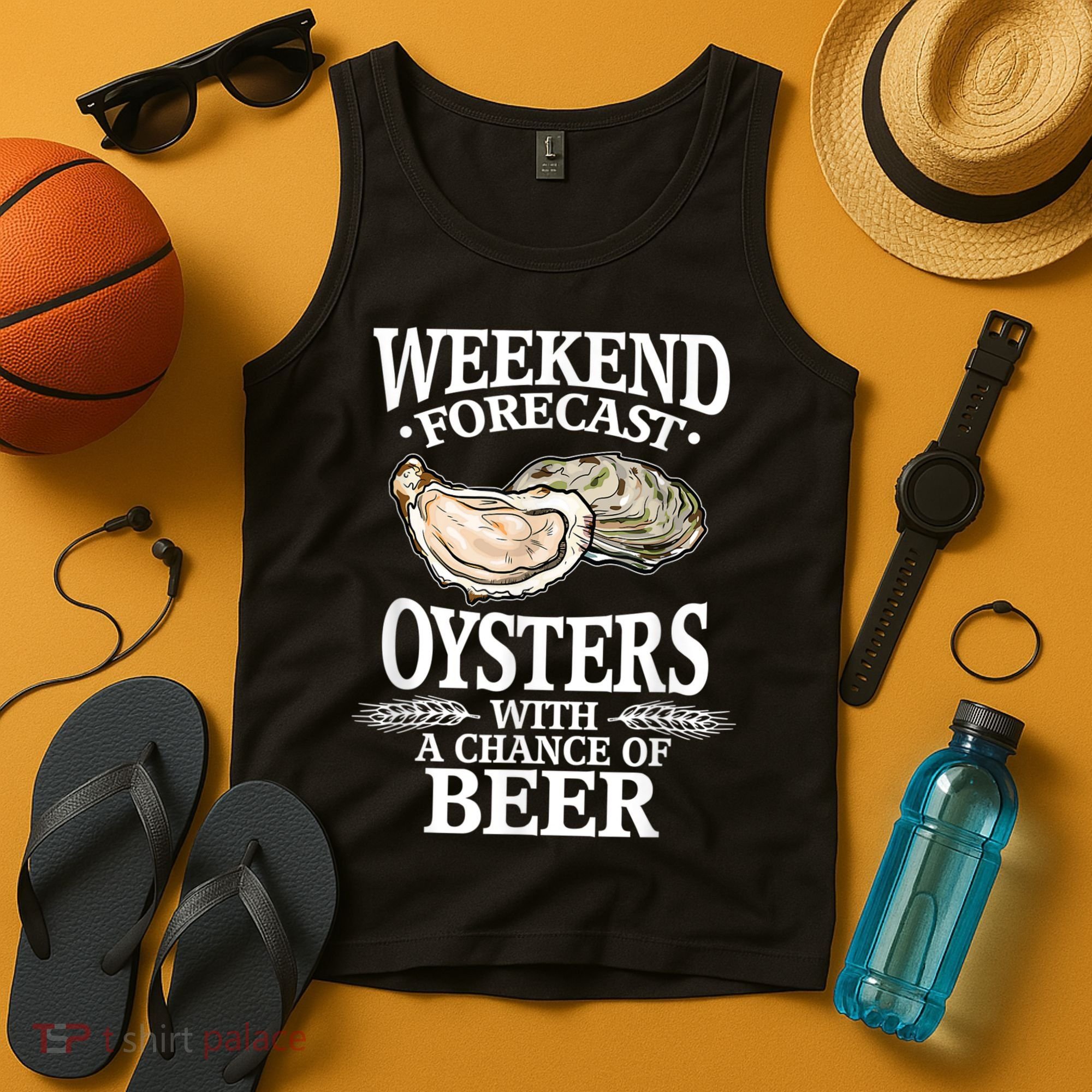 Oysters With A Chance Of Beer Weekend Forecast Funny Seafood Tank Top