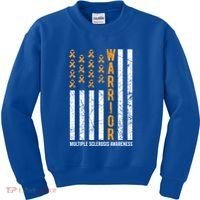 Orange Warrior And Multiple Sclerosis Awareness Gift Kids Sweatshirt thumb 0
