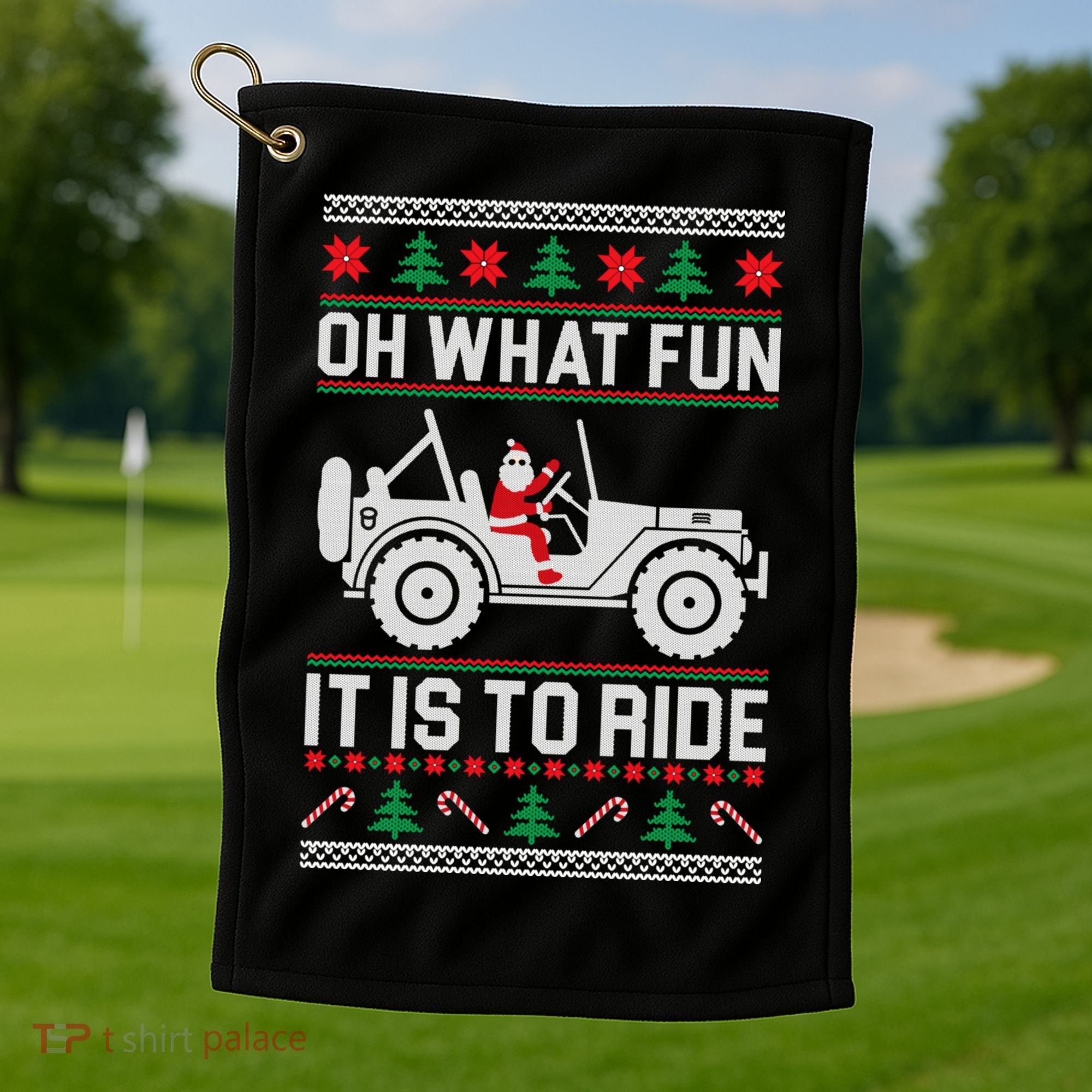 Oh What Fun 4x4 Offroad Suv Ugly Christmas Sweater Golf Towel