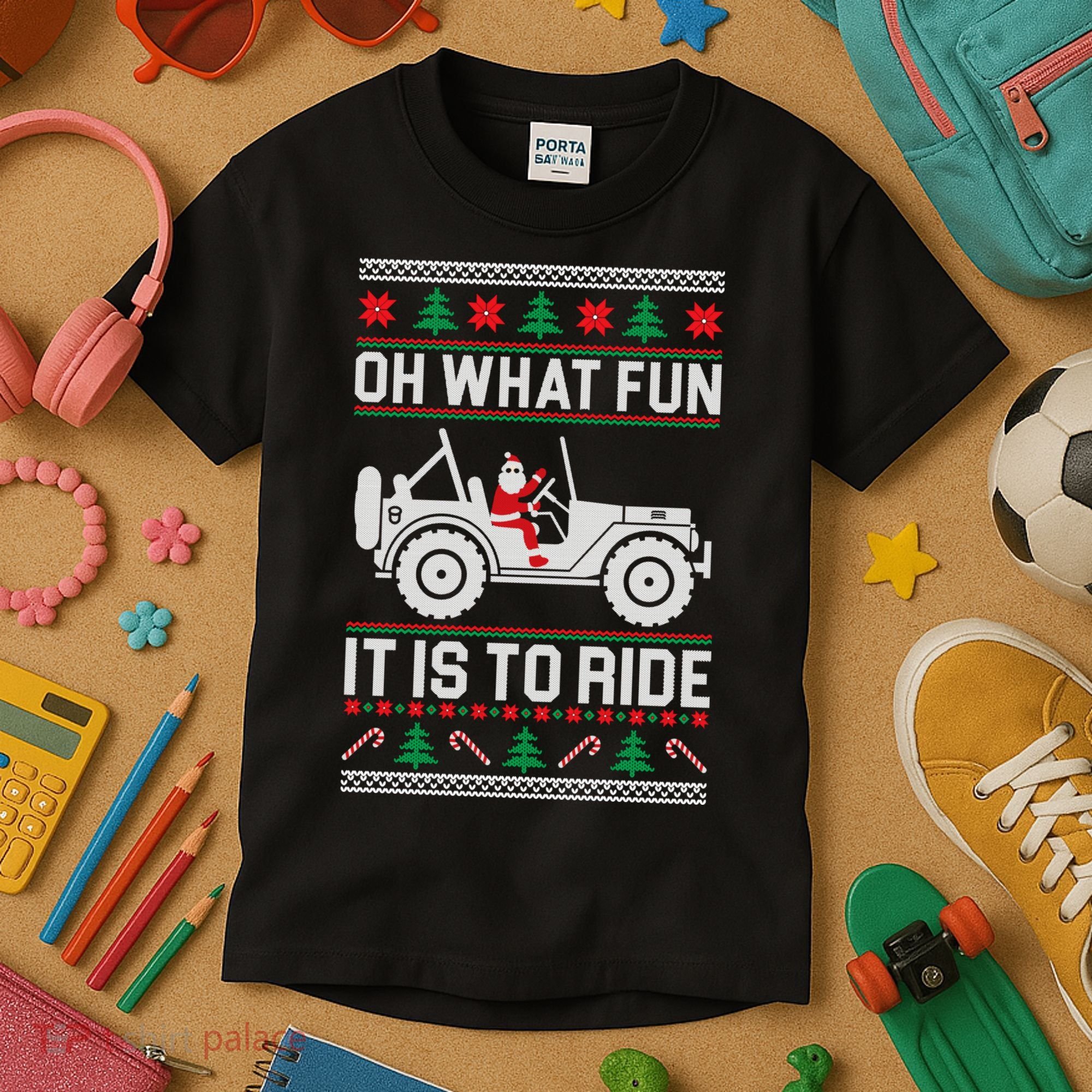 Oh What Fun 4x4 Offroad Suv Ugly Christmas Sweater Kids T-Shirt