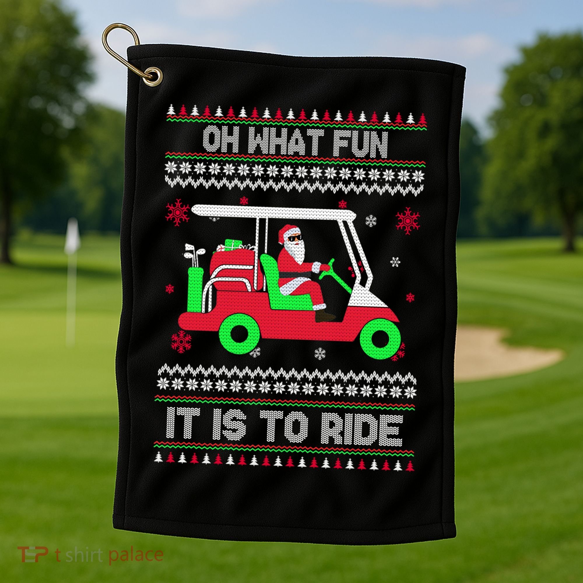 Oh What Fun It Is To Ride Golf Christmas Golf Towel