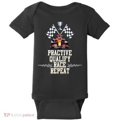 Open Wheel Formula Racing Car Practice Qualify Race Repeat Baby Bodysuit