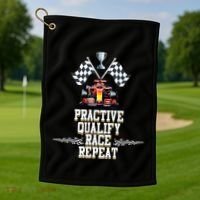 Open Wheel Formula Racing Car Practice Qualify Race Repeat Golf Towel thumb 1