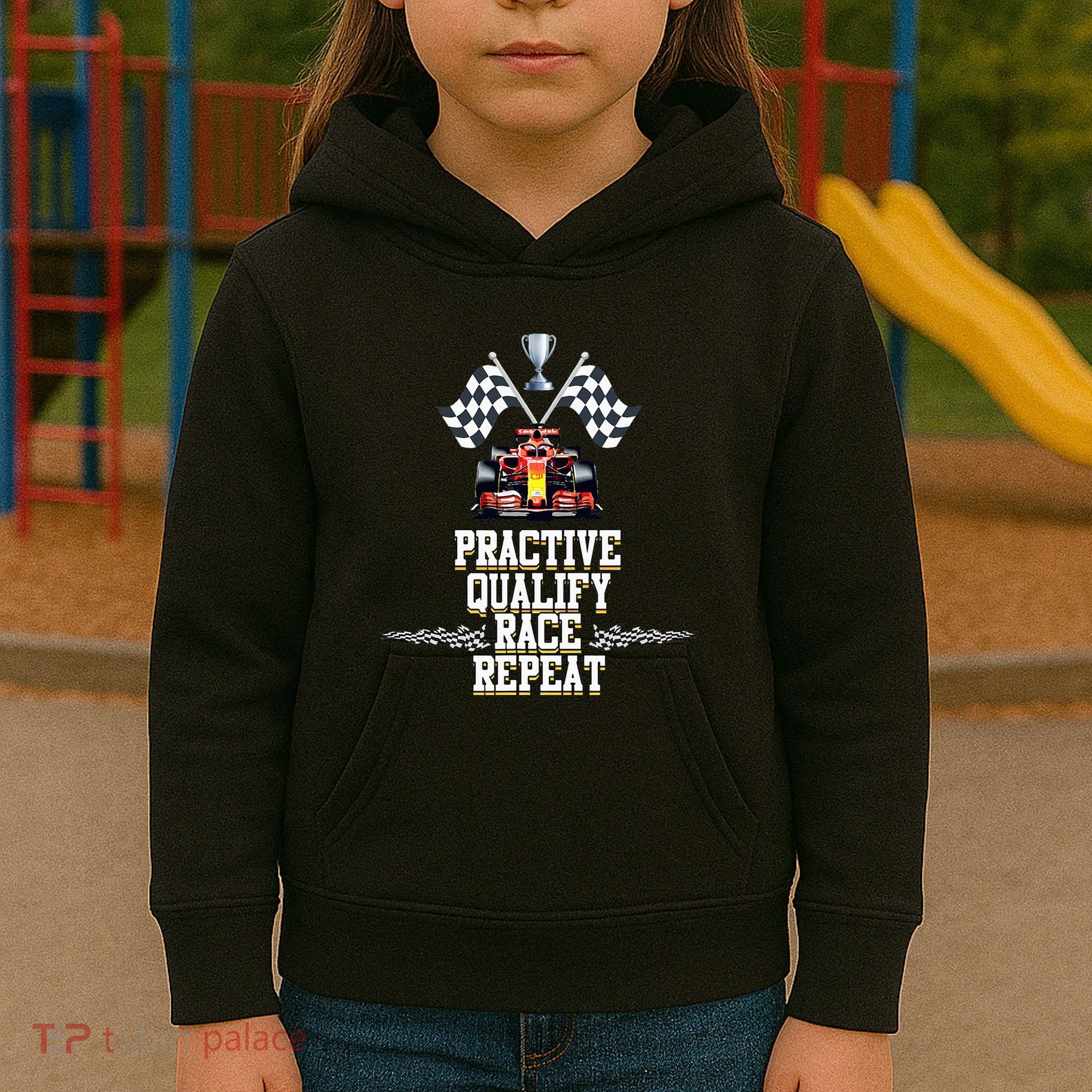 Open Wheel Formula Racing Car Practice Qualify Race Repeat Kids Hoodie