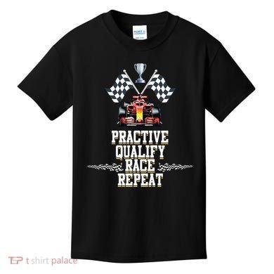 Open Wheel Formula Racing Car Practice Qualify Race Repeat Kids T-Shirt