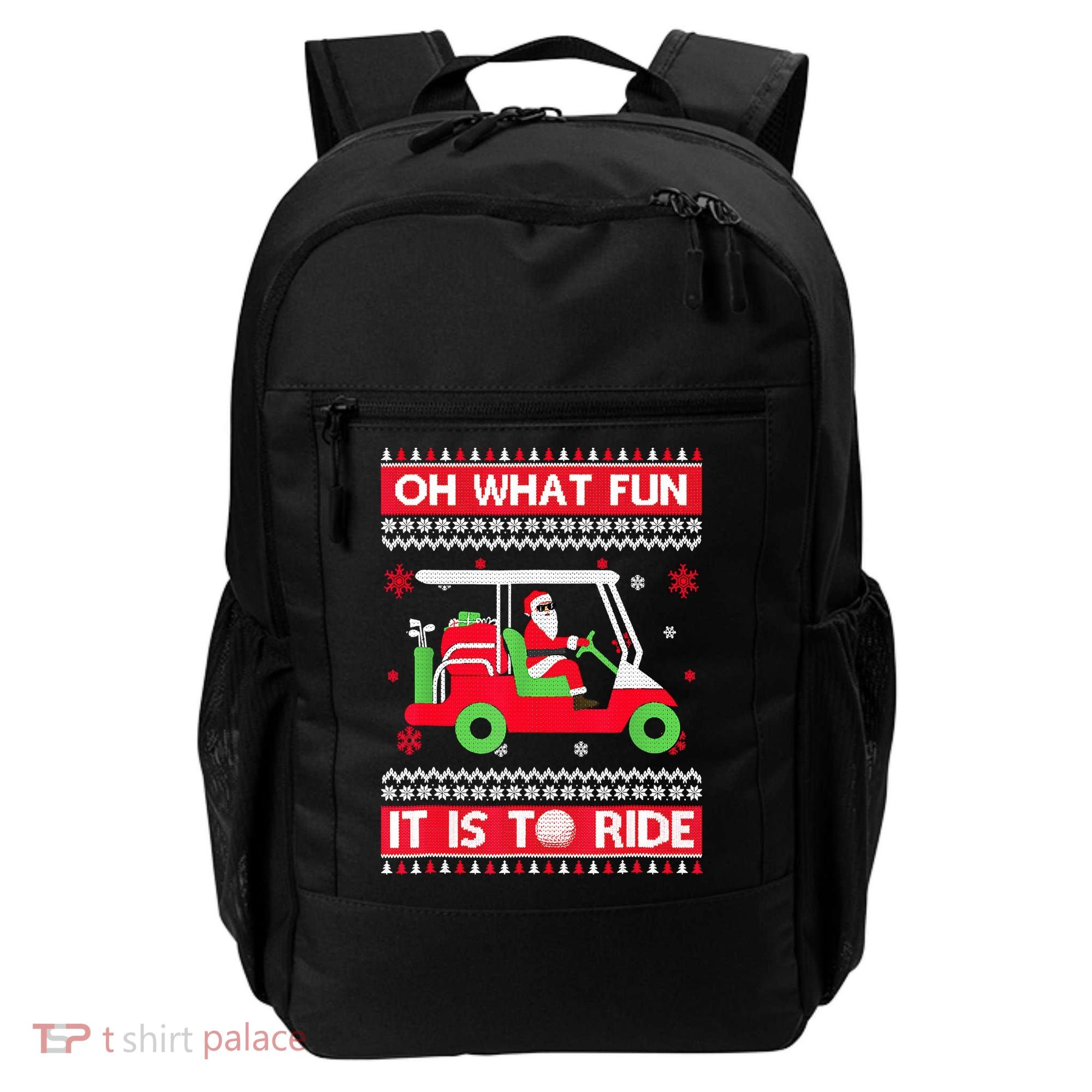 Oh What Fun It Is To Ride Golf Cart Christmas Golfing Golfer Backpack