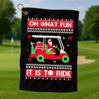 Oh What Fun It Is To Ride Golf Cart Christmas Golfing Golfer Golf Towel thumb 1