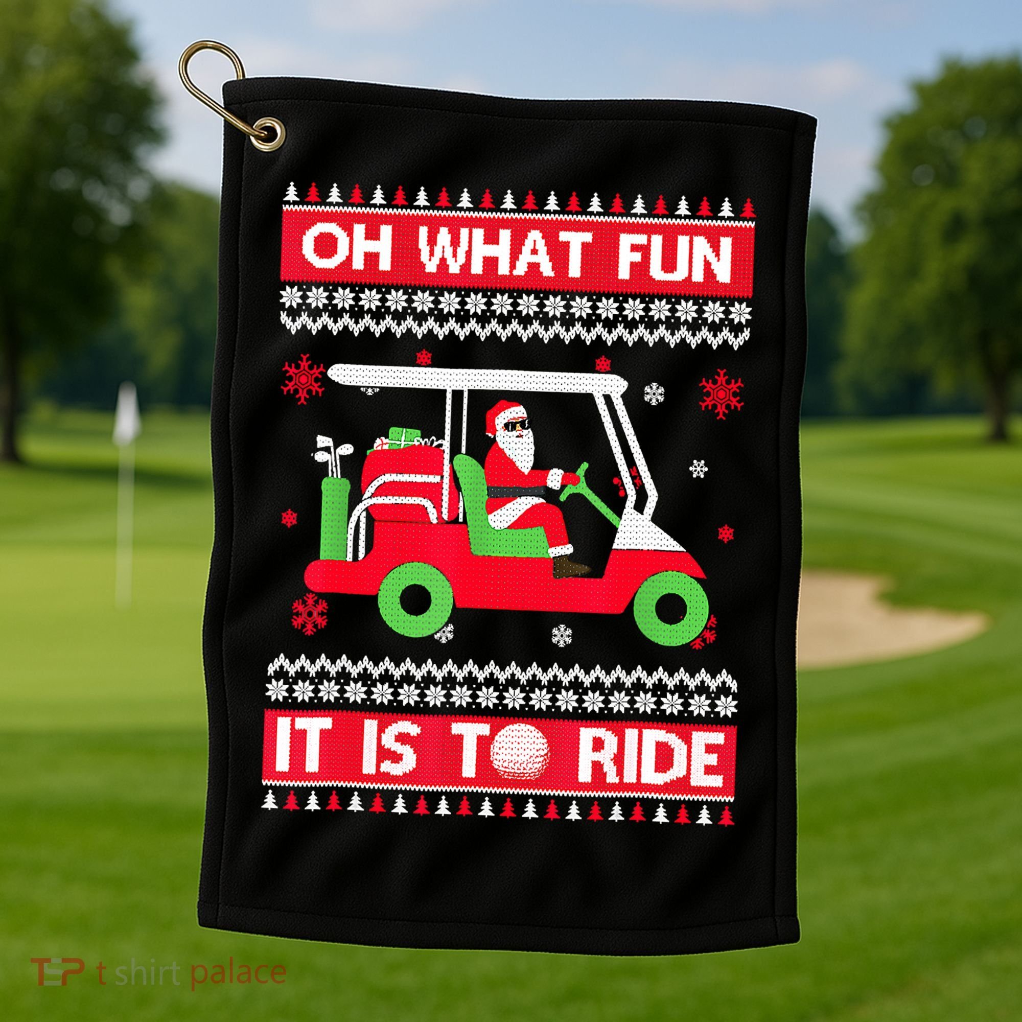 Oh What Fun It Is To Ride Golf Cart Christmas Golfing Golfer Golf Towel