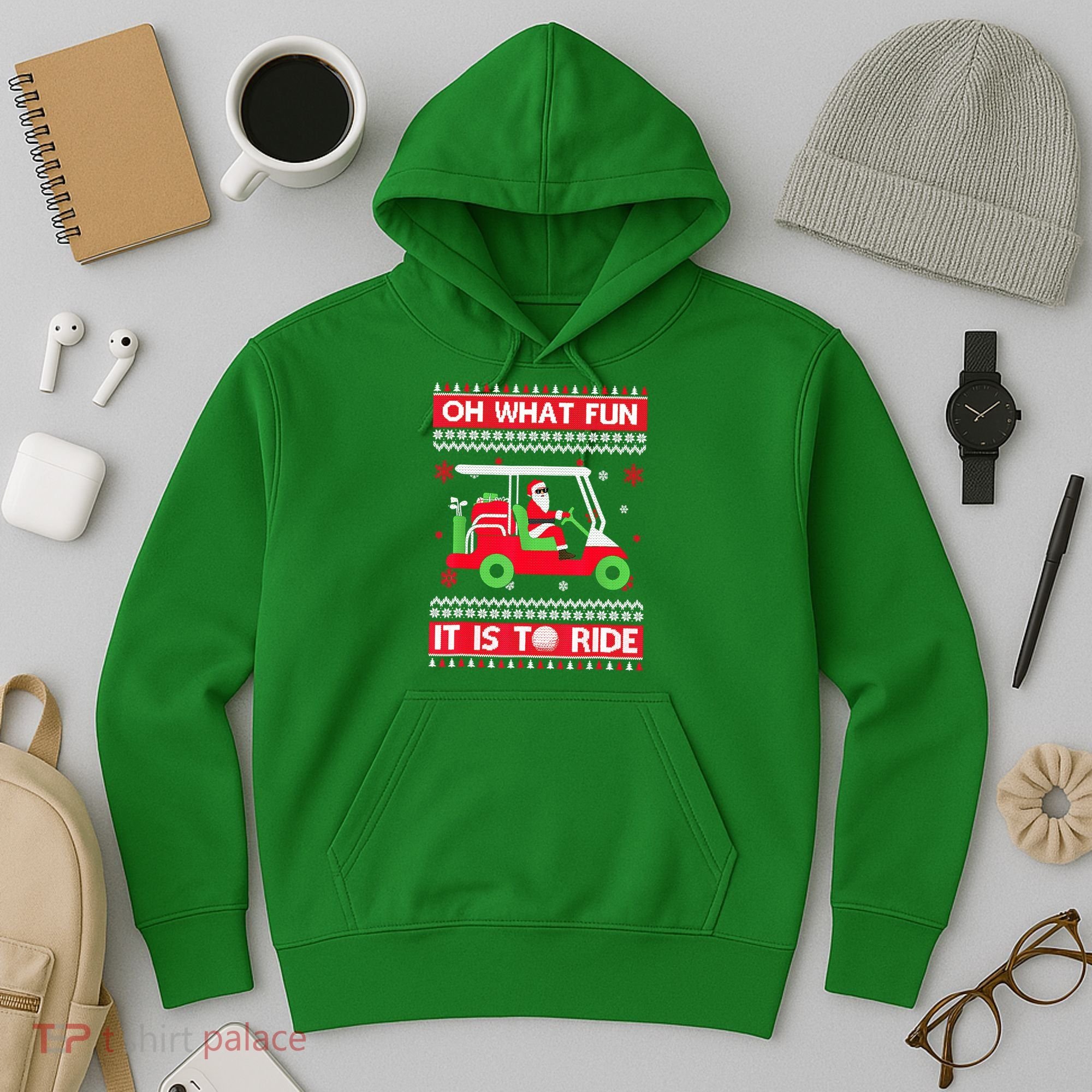 Oh What Fun It Is To Ride Golf Cart Christmas Golfing Golfer Hoodie