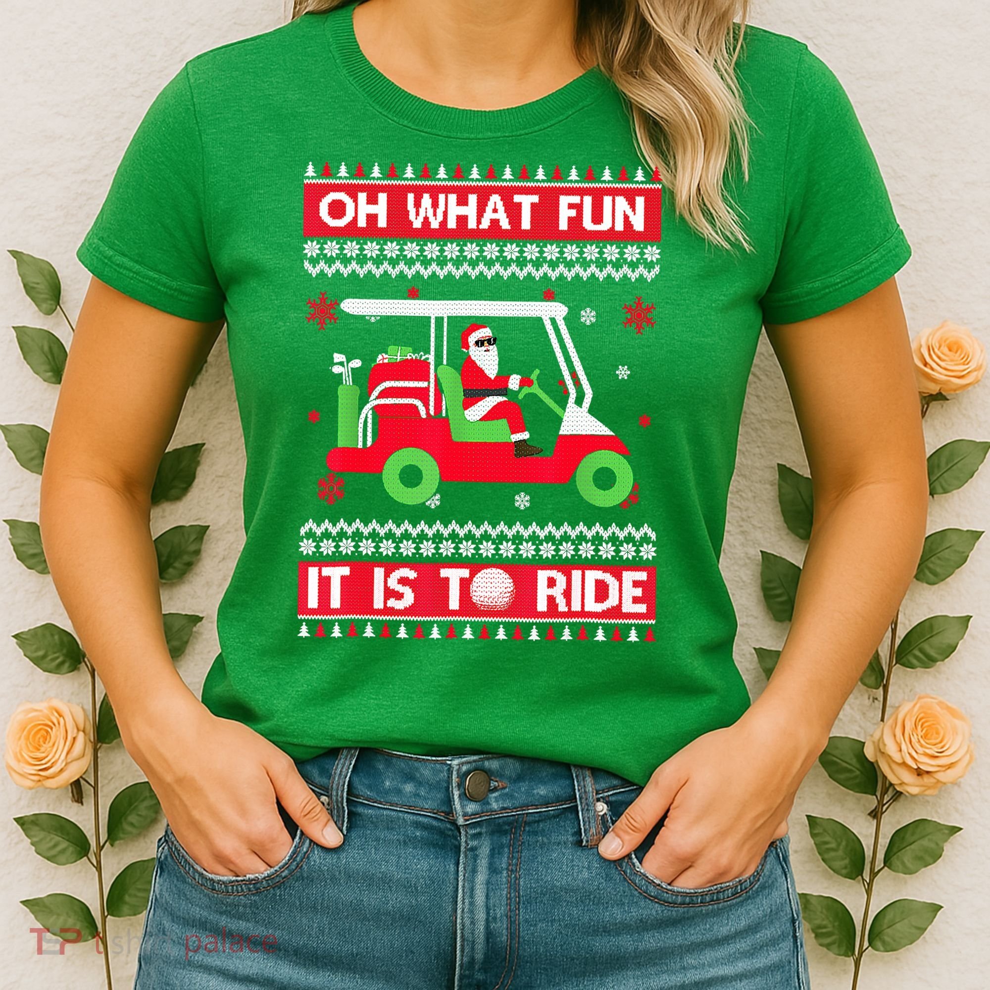 Oh What Fun It Is To Ride Golf Cart Christmas Golfing Golfer Women's T-Shirt