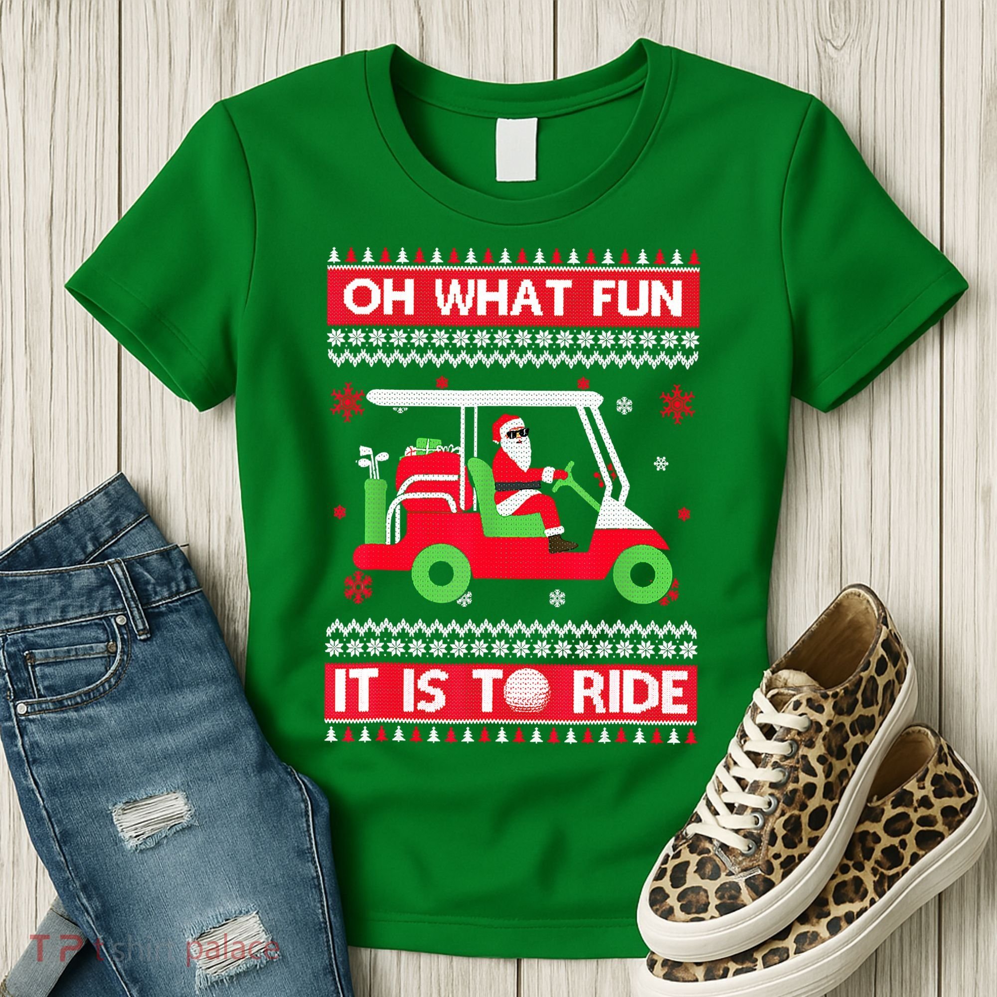 Oh What Fun It Is To Ride Golf Cart Christmas Golfing Golfer Women's T-Shirt
