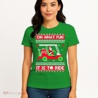 Oh What Fun It Is To Ride Golf Cart Christmas Golfing Golfer Women's T-Shirt thumb 4