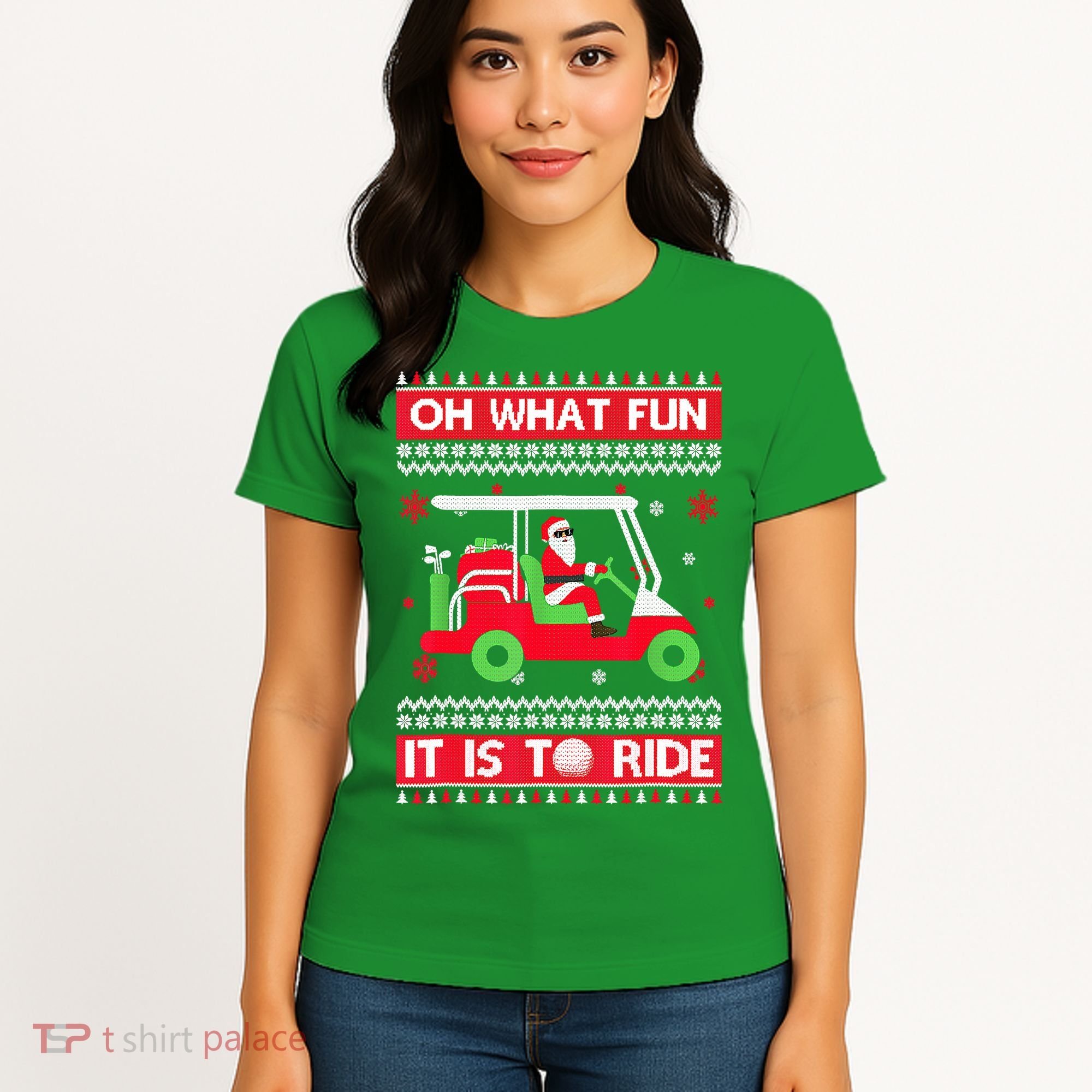 Oh What Fun It Is To Ride Golf Cart Christmas Golfing Golfer Women's T-Shirt