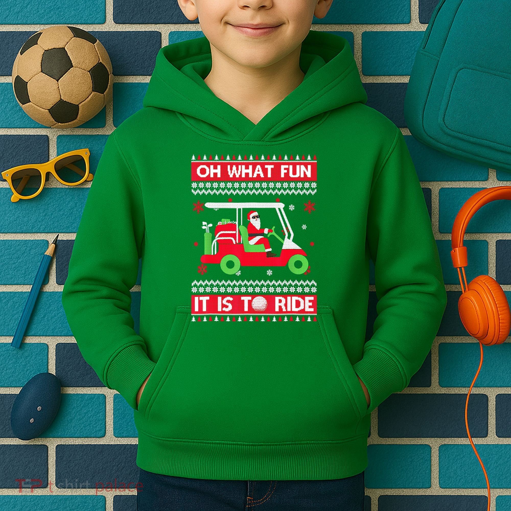 Oh What Fun It Is To Ride Golf Cart Christmas Golfing Golfer Kids Hoodie