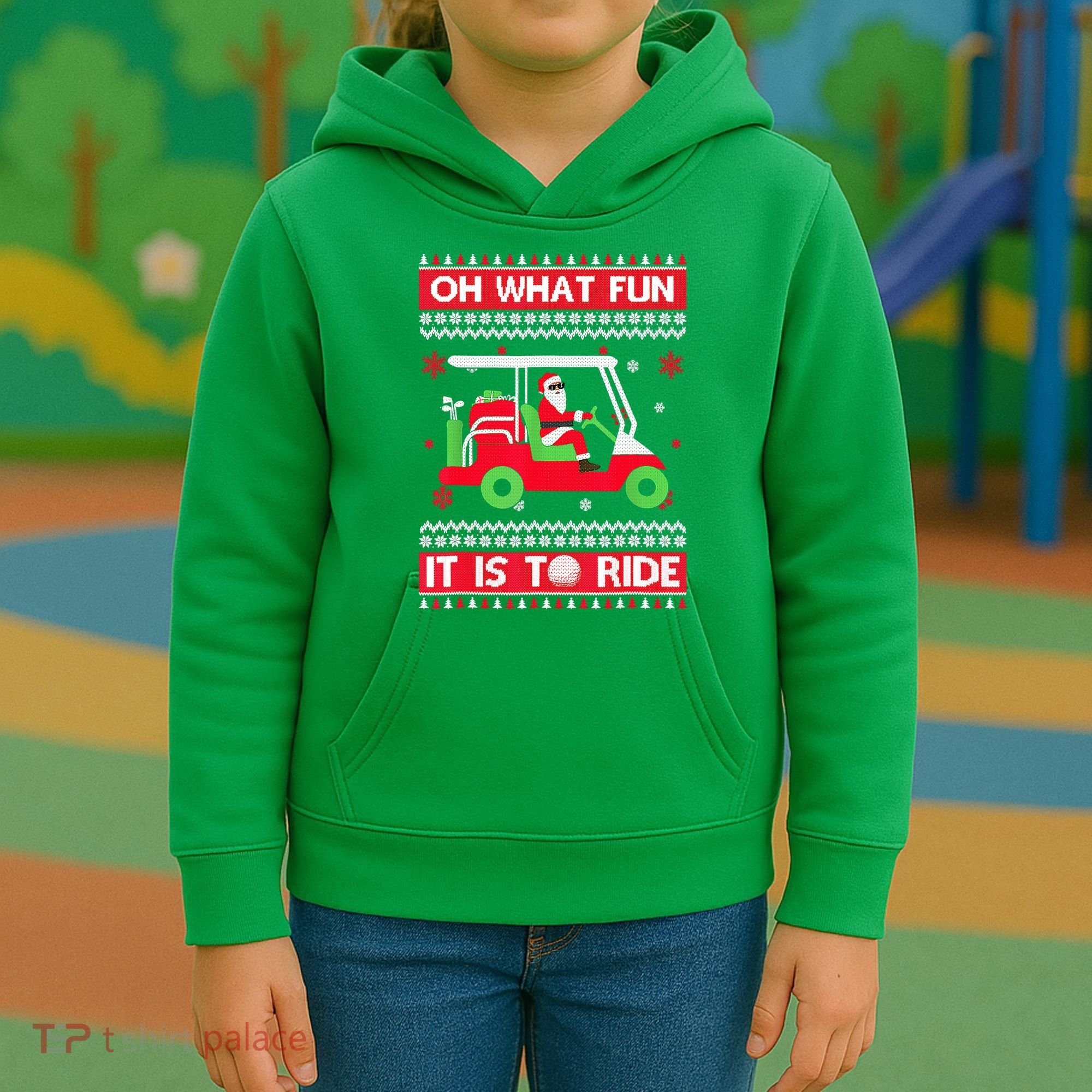 Oh What Fun It Is To Ride Golf Cart Christmas Golfing Golfer Kids Hoodie