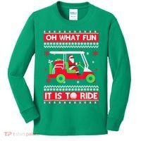 Oh What Fun It Is To Ride Golf Cart Christmas Golfing Golfer Kids Long Sleeve Shirt thumb 0