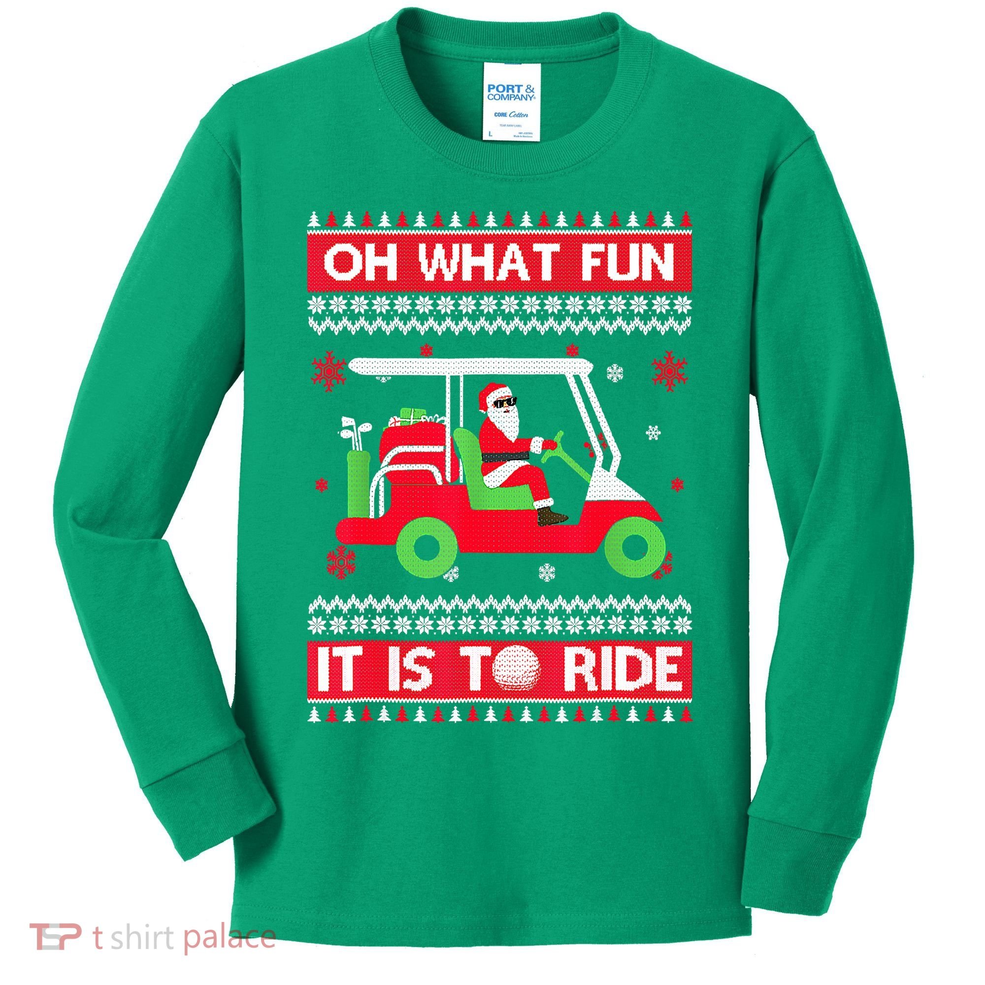 Oh What Fun It Is To Ride Golf Cart Christmas Golfing Golfer Kids Long Sleeve Shirt