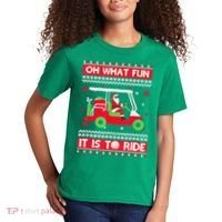 Oh What Fun It Is To Ride Golf Cart Christmas Golfing Golfer Kids T-Shirt thumb 2