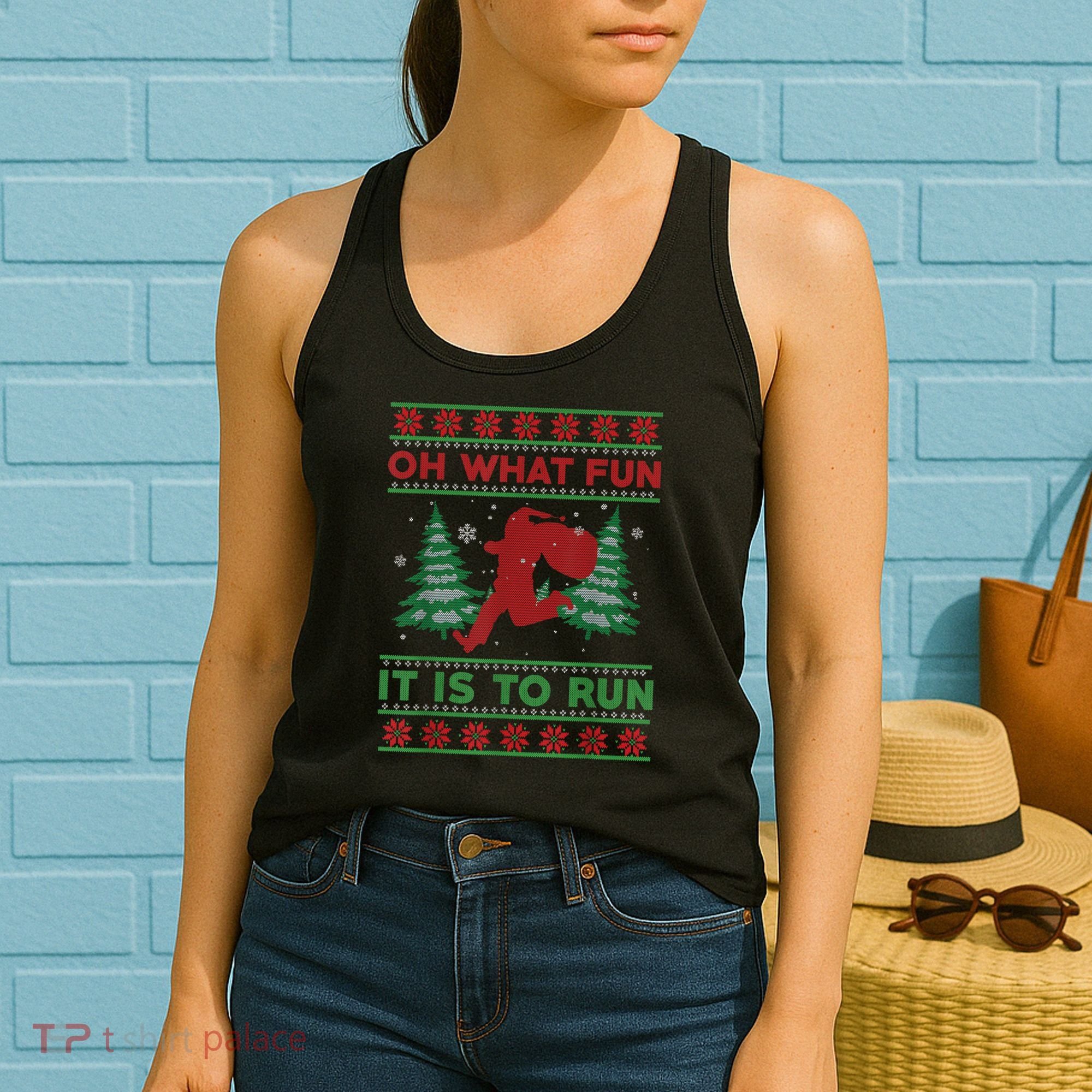 Oh What Fun It Is To Run Christmas Running Santa Run Women's Tank Top