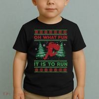 Oh What Fun It Is To Run Christmas Running Santa Run Toddler T-Shirt thumb 2