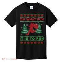 Oh What Fun It Is To Run Christmas Running Santa Run Kids T-Shirt thumb 0
