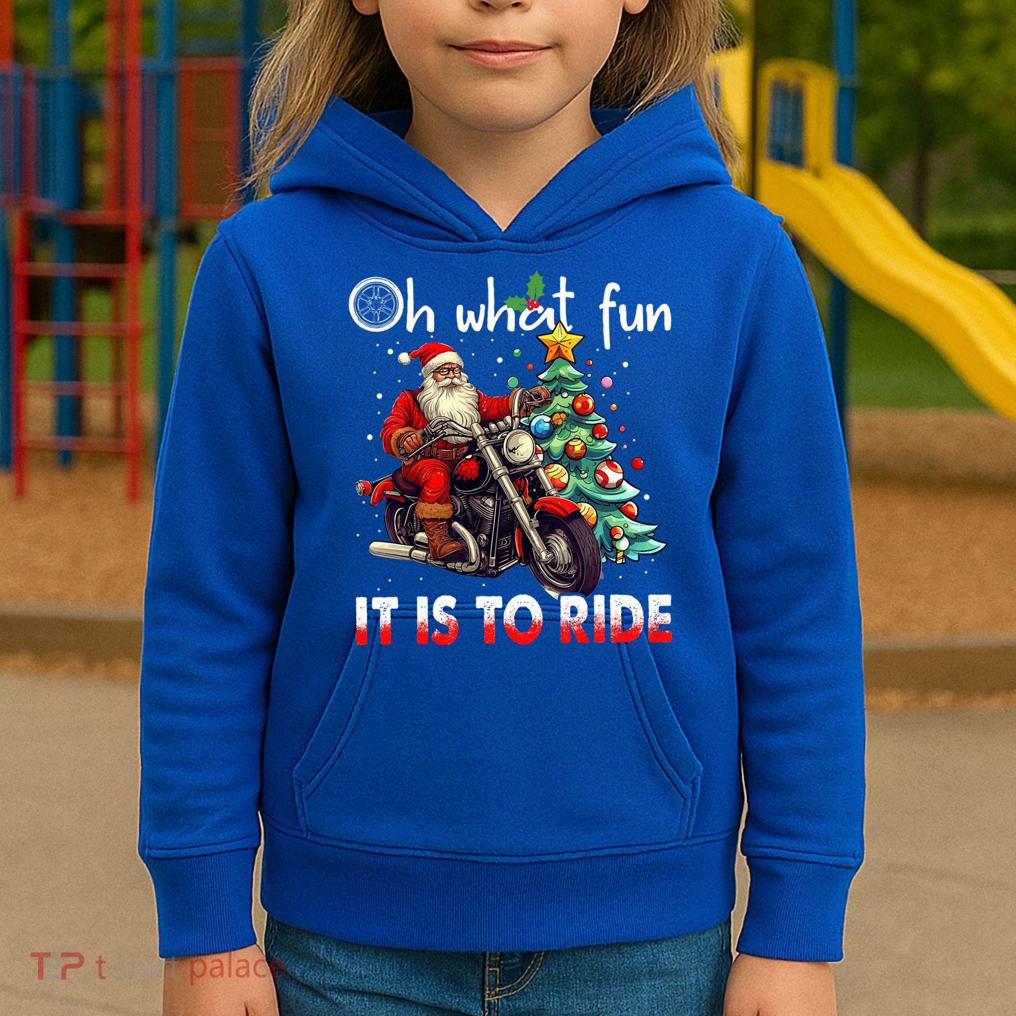 Oh What Fun It Is To Ride Santa Motorcycle  Kids Hoodie