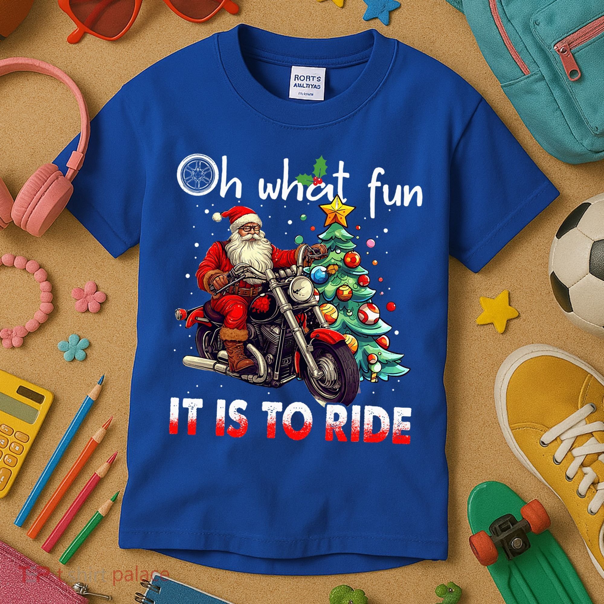Oh What Fun It Is To Ride Santa Motorcycle  Kids T-Shirt