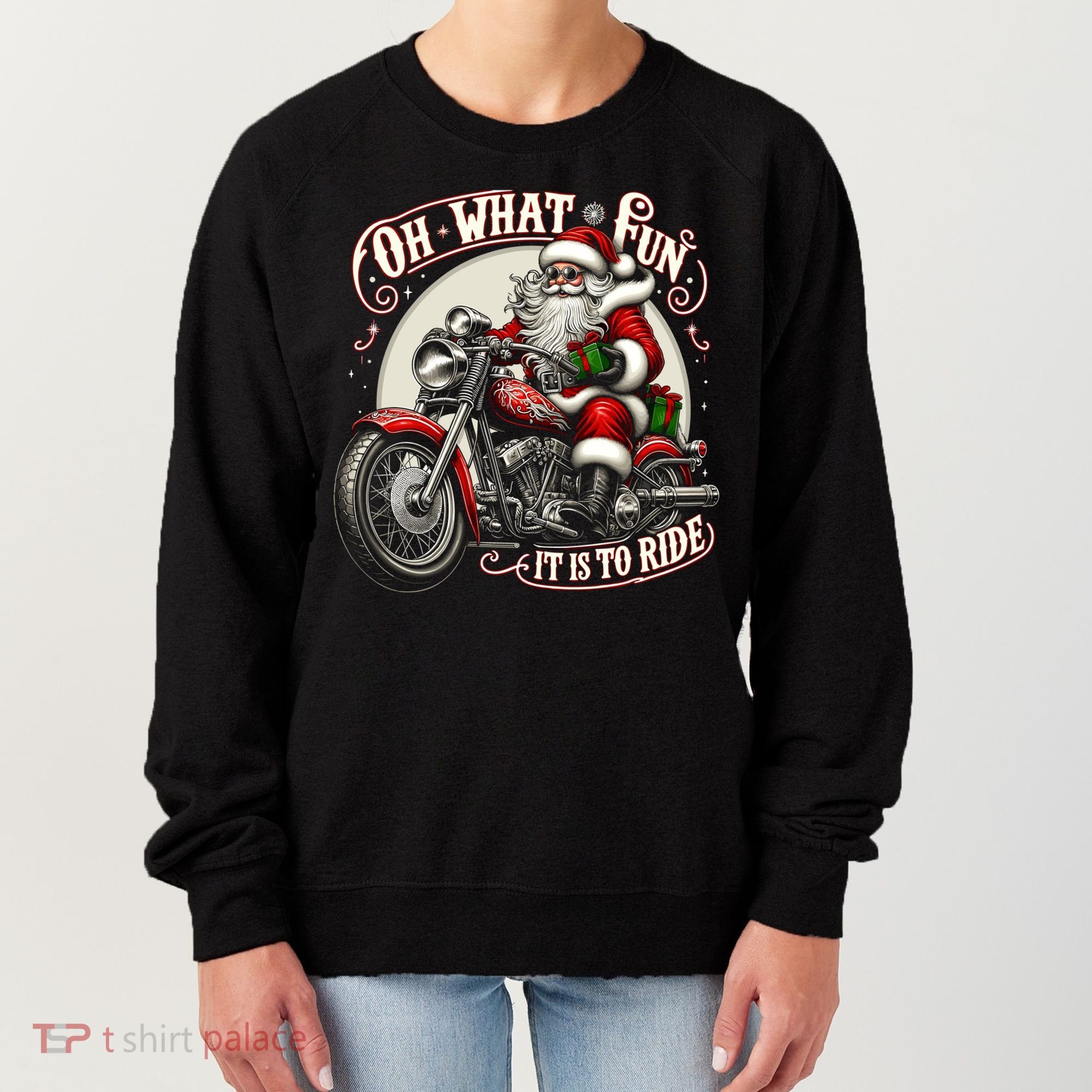 Oh What Fun It Is To Ride Motorcycle Biker Santa Xmas Gift Women's Sweatshirt