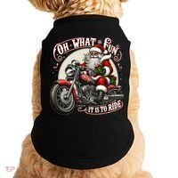 Oh What Fun It Is To Ride Motorcycle Biker Santa Xmas Gift Doggie Tank thumb 0