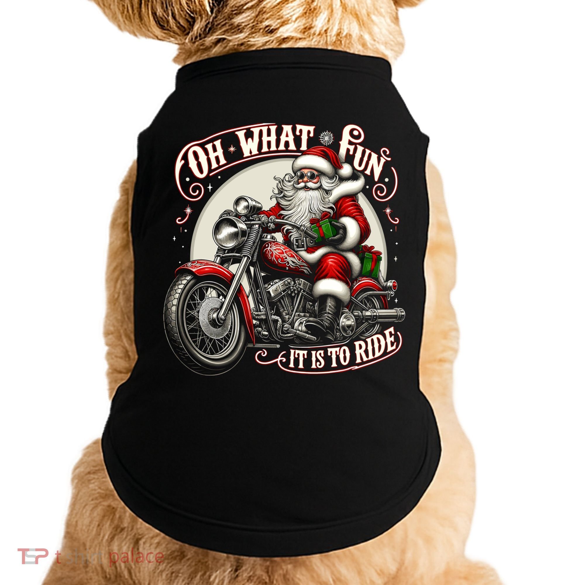 Oh What Fun It Is To Ride Motorcycle Biker Santa Xmas Gift Doggie Tank
