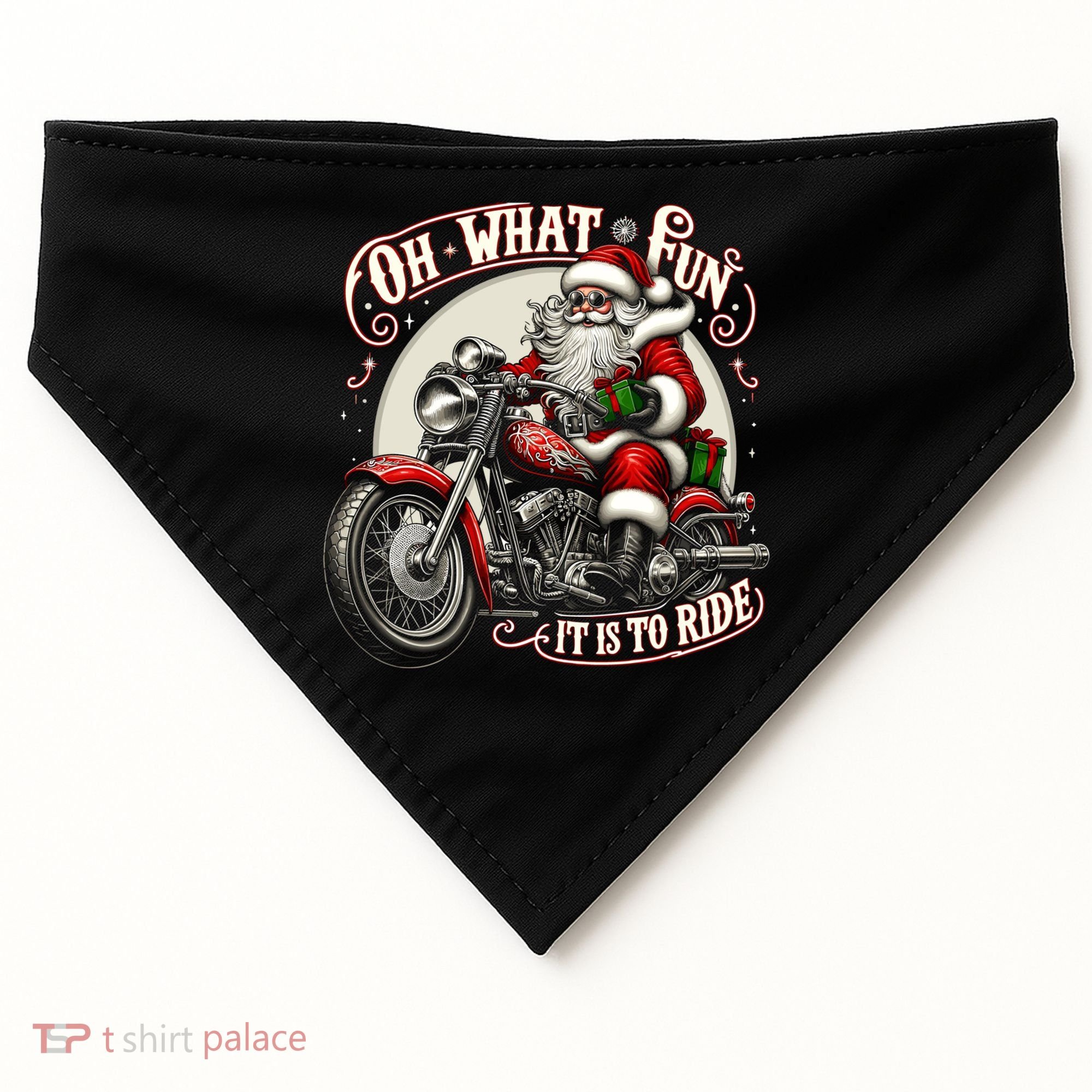 Oh What Fun It Is To Ride Motorcycle Biker Santa Xmas Gift USA-Made Doggie Bandana