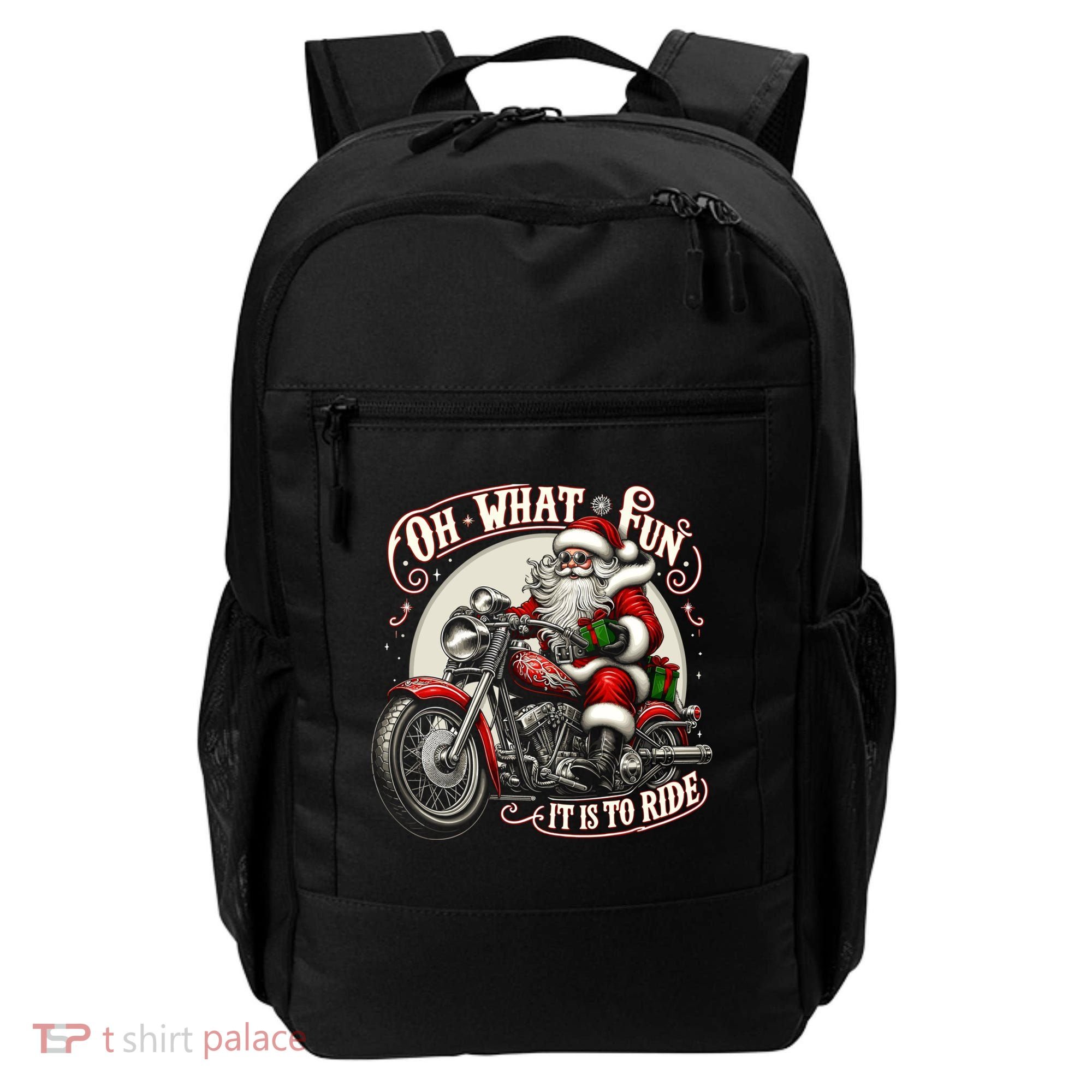 Oh What Fun It Is To Ride Motorcycle Biker Santa Xmas Gift Backpack