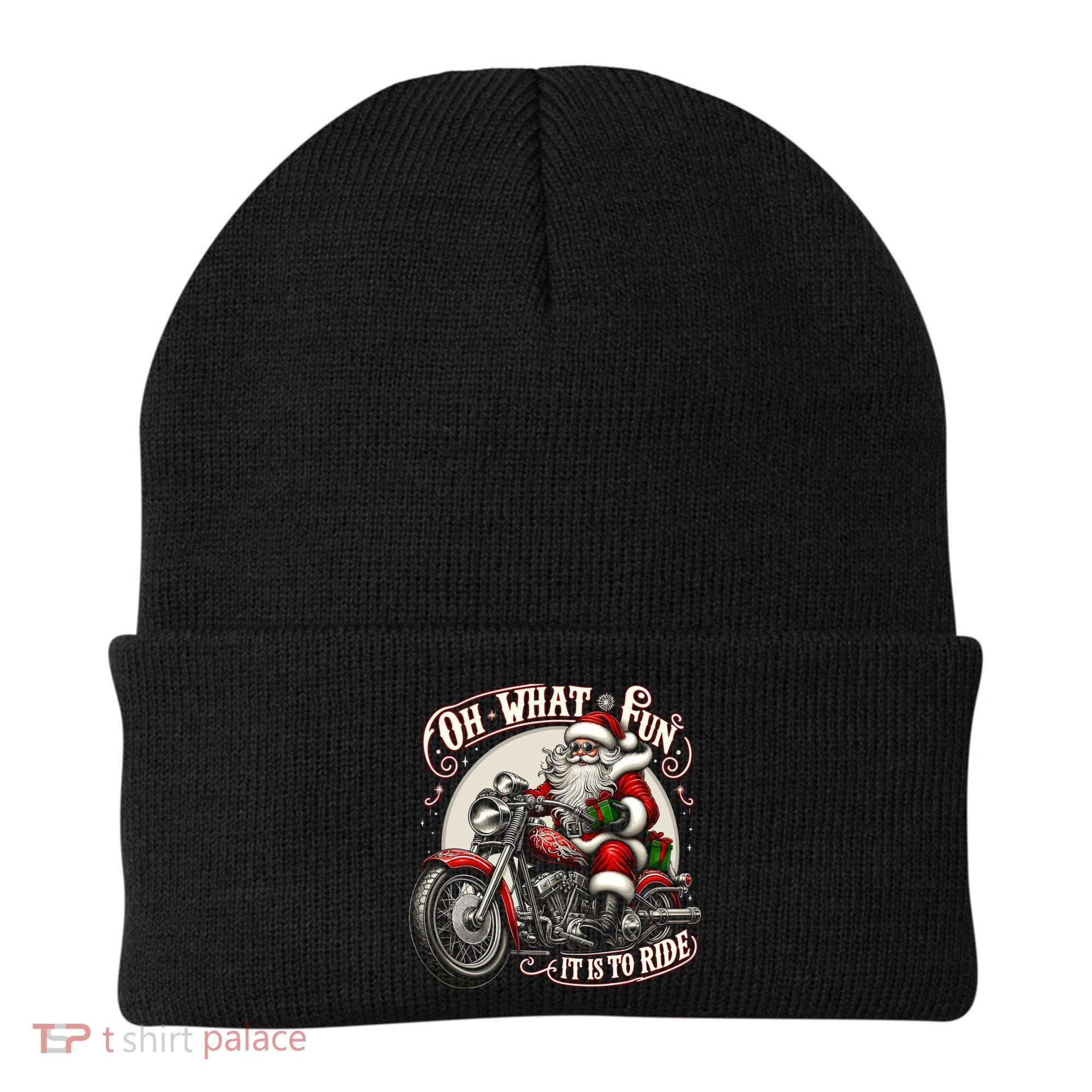 Oh What Fun It Is To Ride Motorcycle Biker Santa Xmas Gift Beanie