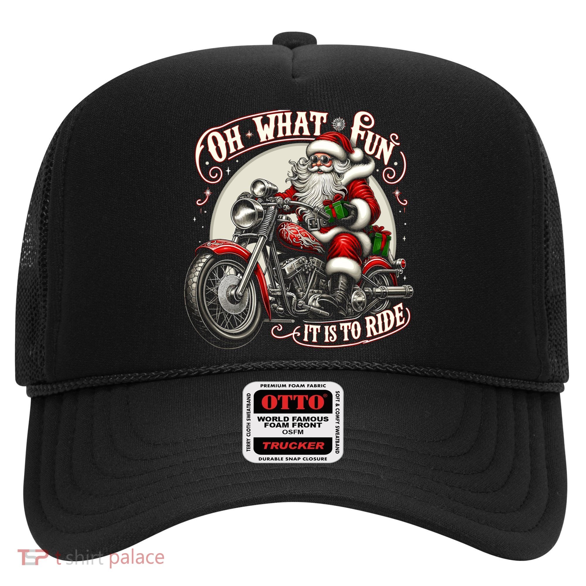 Oh What Fun It Is To Ride Motorcycle Biker Santa Xmas Gift Hat