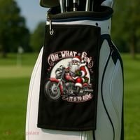 Oh What Fun It Is To Ride Motorcycle Biker Santa Xmas Gift Golf Towel thumb 2