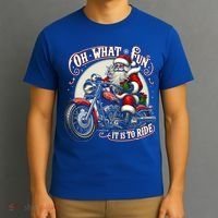 Oh What Fun It Is To Ride Motorcycle Biker Santa Xmas Gift T-Shirt thumb 3