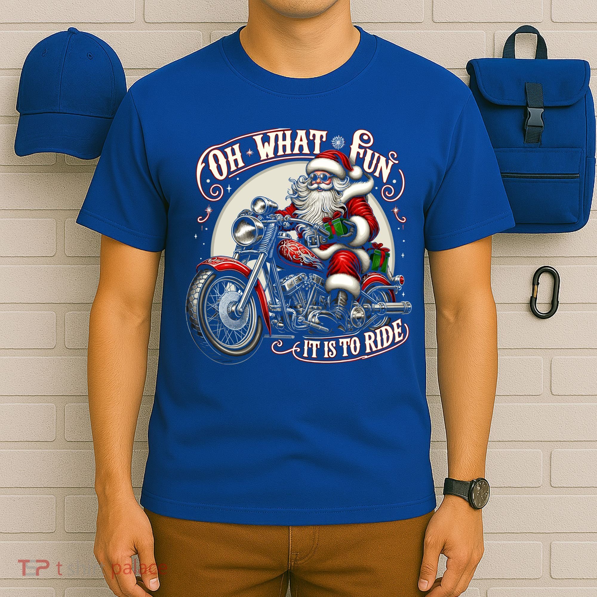 Oh What Fun It Is To Ride Motorcycle Biker Santa Xmas Gift T-Shirt