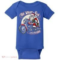 Oh What Fun It Is To Ride Motorcycle Biker Santa Xmas Gift Baby Bodysuit thumb 0