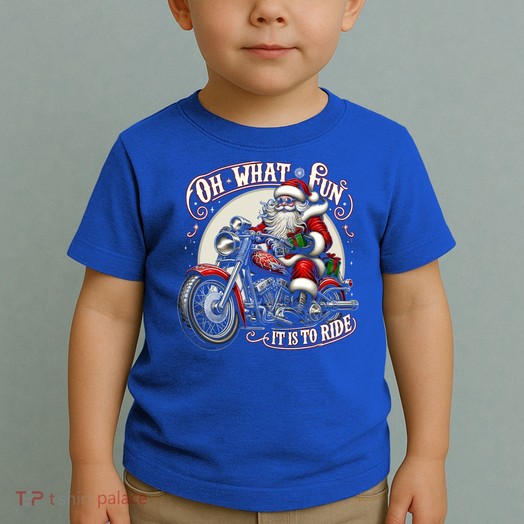 Oh What Fun It Is To Ride Motorcycle Biker Santa Xmas Gift Toddler T-Shirt