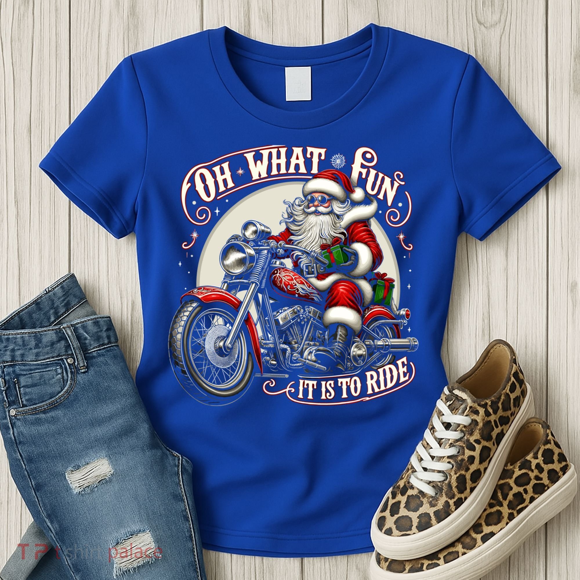 Oh What Fun It Is To Ride Motorcycle Biker Santa Xmas Gift Women's T-Shirt