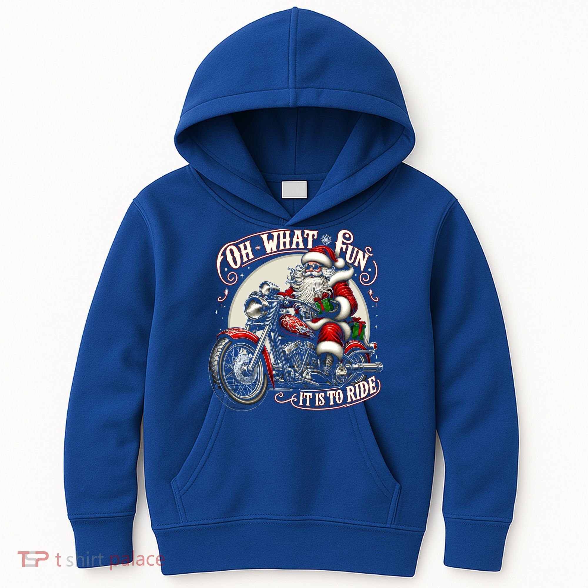 Oh What Fun It Is To Ride Motorcycle Biker Santa Xmas Gift Kids Hoodie