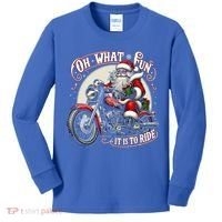 Oh What Fun It Is To Ride Motorcycle Biker Santa Xmas Gift Kids Long Sleeve Shirt thumb 0