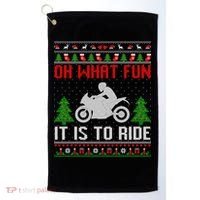 Oh What Fun It Is To Ride Motorcycle Ugly Christmas Funny Gift Golf Towel thumb 0