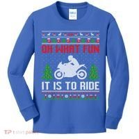 Oh What Fun It Is To Ride Motorcycle Ugly Christmas Funny Gift Kids Long Sleeve Shirt thumb 0