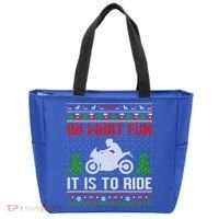 Oh What Fun It Is To Ride Motorcycle Ugly Christmas Funny Gift Tote Bag thumb 0